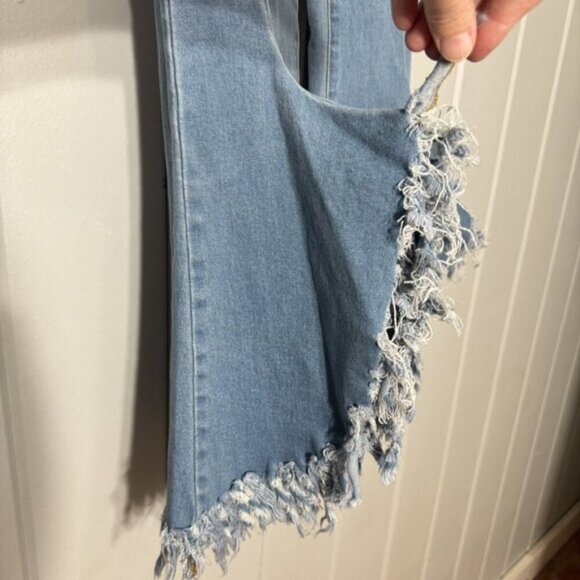 Peach Love California Denim Wide Raw Edge Bell Bottoms Flare Shredded Hem Boho S - Picture 5 of 15